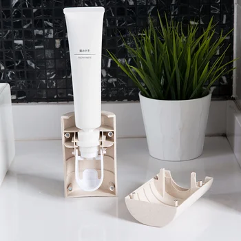 LIYIMENG Hjem Automatisk Tandpasta Dispenser Badeværelse Opbevaring Holder tandbørsteholder vægmonteringsrack vægbeslag Rack Hylde