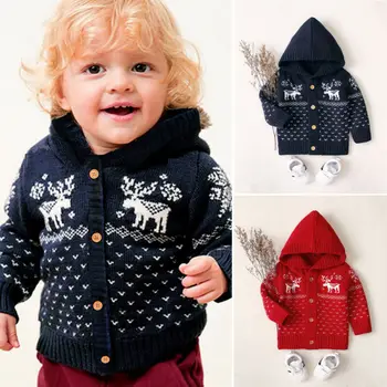 Nye 2019 Jul Baby, Dreng, Pige Tøj Strikket Varm Vinter Sweater Med Lange Ærmer Hooded Coat Jakke Outwear