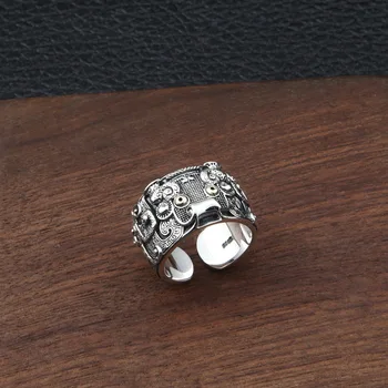 Engros S925 Sterling Sølv Personlighed Smykker Mænds Ringe Mode Vintage Thai Sølv Dyr Dyr Wide Open Ended Ring