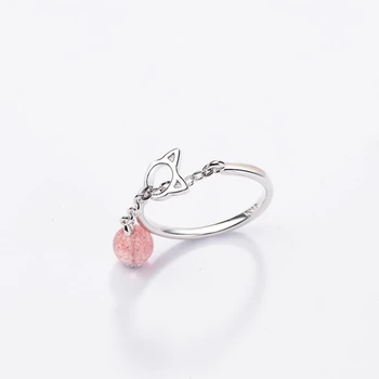 Koreanere Pink Jordbær Krystal Bell Månesten 925 Sterling Sølv, Temperament, Personlighed og Kvindelige Resizable Åbne Ringe SRI204