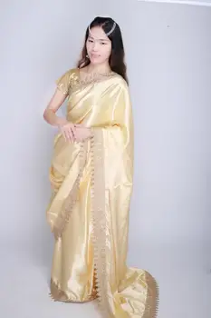 Indisk pakistanske Kjole saree kurti sarees for kvinder tøj er gyldne i lehenga choli indien sari