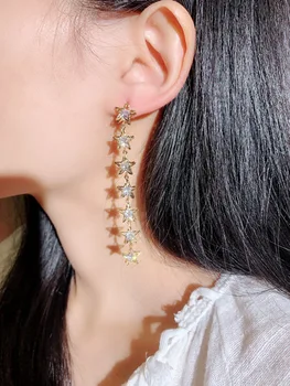 Nye Koreanske Mode Danlge Øreringe Lange Øreringe Til Kvinder Tendens Cubic Zirconia Star Drop Øreringe Kvindelige