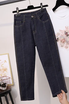 Jeans Kvinde, Høj Talje Plus Size Tynde Mødre Denim Femme Blå Kalv-længde Blyant Bukser
