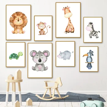 Søde Løve, Abe, Giraf, Zebra Koala Skildpadde Væg Kunst, Lærred Maleri Nordiske Plakater Og Prints Væg Billeder For Kids Room Decor