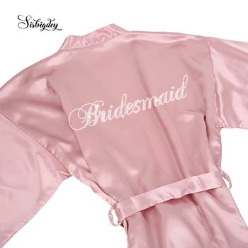 Sisbigdey dusty pink Brud Satin Kjole med Rhinestone at skrive Brudepige søster til bruden kjole bridal shower kimono klæder