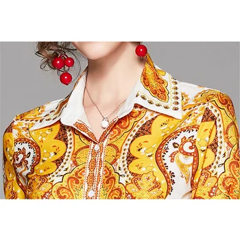 Banens Design Plus size Bluser om Sommeren autmun mode Kvinders langærmet Vintage Blomst Flerfarvet Print Skjorte Mode Toppe
