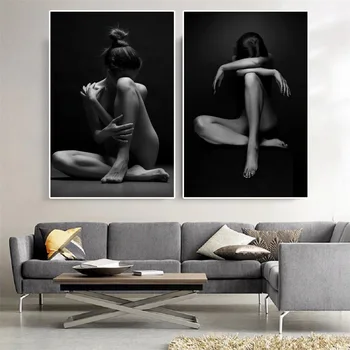 Sexet Sort Nøgen Contemplator Kvinde Olie Maleri på Lærred Body Art Cuadros Plakater og Prints Væg Kunst Billedet til Soveværelse Indretning
