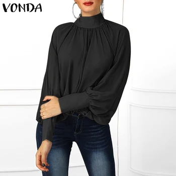 VONDA Plus Size Bluse Kvinder Tunika 2021 Efteråret Sexet Blusas Femininas langærmet Shirts, Casual Løs Kontor Damer Toppe
