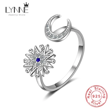 Nye Fine Stjerne&Måne Zircon Asymmetri Resizable Ringe 925 Sterling Sølv Kreative Vielsesring Kvinder Mode Smykker Gave