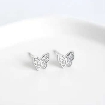 925 Sterling Sølv Koreanske Version Enkel Pavé Zircon Butterfly Øreringe Kvinder Mode Girly Style Studerende Smykker Tilbehør