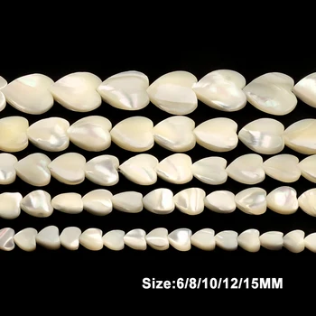 6/8/10/12/15mm Hvid Hjerte Form Naturlige Trochus Shell Sten, Perler, Løse Perler Til Smykker at Gøre DIY Tilbehør
