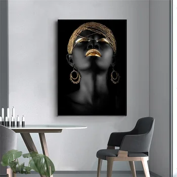 Moderne Afrikansk Sort Kvinde Plakat Lærred Malerier På Væg Kunst, Oliemaleri Print Til Stue Dekoration Plakater Og Prints