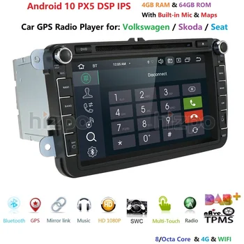2 din Android 10 Octa Core 4GB RAM 64GROM Bil DVD for VW Passat CC Polo GOLF 5 6 Touran EOS T5 Sharan Jetta Tiguan GPS Radio BT