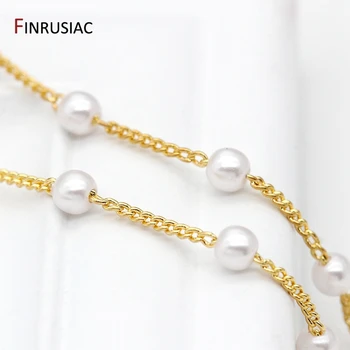Koreanere 4mm Perle Perler, Kæde Til gør det selv Smykker 14k Forgyldt 1,2 mm Metal Kæde Pearl Kæde Engros