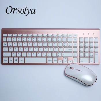 2,4 G Trådløst Tastatur og Mus Combo Orsolya musestille,UK engelsk/tysk DE/DET italienske layout tastatur,Steg Guld+Sølv