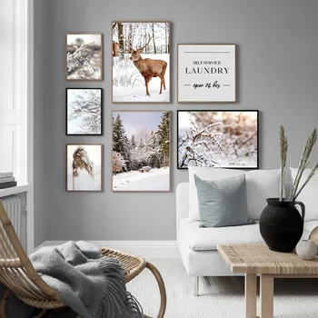 Vinter, Sne Scene, Hjorte Kvist Plum Blossom Væg Kunst, Lærred Maleri Nordiske Plakater Og Prints Væg Billeder For At Stue Indretning