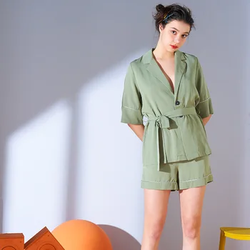 Kvinder, Der Kun Indeholder Farve Enkle Elegante Pyjamas Sæt V-Hals, Shorts Solid Satin Nattøj Loungewear Sexet Tøj 2 Stykke Kvinder Bære
