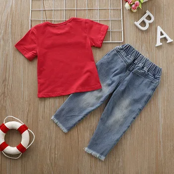 Sommeren Baby Pige Yndig Brev Udskrive Kort Ærme T-shirt, Bluse Denim Bukser Casual Tøj Tøj