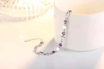 Charme Crystal Lilla Kvindelige Armbånd Smykker Mode Pige 925 Sølv Armbånd Til Kvinder Bride Bryllup Engagement Bijou Gave