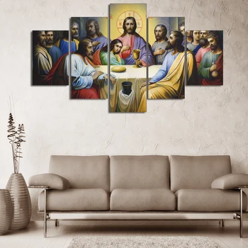 ALMUDENA 5 Stykker HD Trykt Jesus Den Sidste Nadver, boligindretning Stue Maleri På Lærred Væg Kunst Plakat og Print