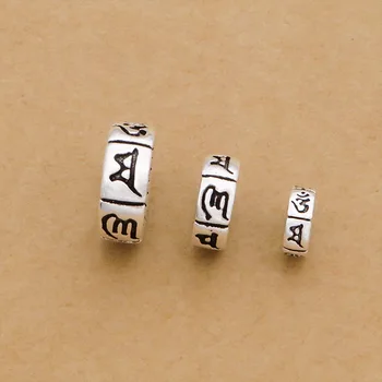 925 sølv Tibetanske Seks Ord afstandsstykker Sterling Buddhistiske OM Mantra Perler DIY Smykker Resultater Tibetanske malas Afstandsstykker