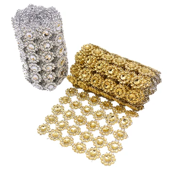 1Yard Guld Sølv Solsikke Rhinestone Glitter Crystal Mesh Wrap Tape Faux Diamant Bånd Roll For DIY Bryllup Stearinlys Deco -