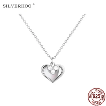 SILVERHOO 925 Sterling Sølv Hjerte Halskæde Til Kvinder, Trendy Smykker Hvid Shell Med 5A Zircon Vedhæng Halskæder Romantisk Gave