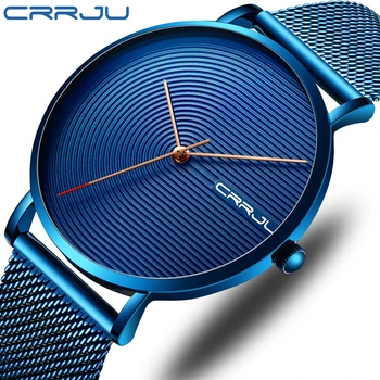 CRRJU Luksus Mænd Watch Mode Minimalistisk Blå Ultra-tynd Mesh Strap Watch Casual Vandtæt Sport Mænd Armbåndsur Gave for Mænd