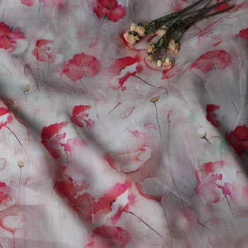 Naturlige rene ramie stof, Lys pink og lotus udskrivning tissu Høj kvalitet kappe kjole bryllup stof