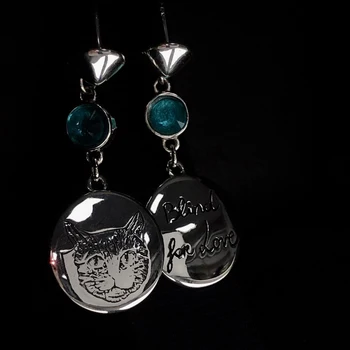 Mode oprindelige micro-etiketter, 925 sterling sølv øreringe, søde kitty, blå turkis dekoration,