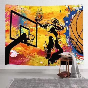 Simsant Street Basketball Gobelin Sports Tema Drenge Fans Kunst Væggen Hænger Gobeliner til stuen Home Decor Banner