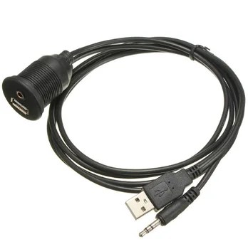 Bil Båd Dash Flush Mount USB-Port 3,5 mm AUX-USB-forlængerkabel Føre Montering af Panel Hovedtelefon Mandlige Jack Flush-Mount-Adapter