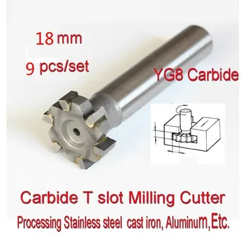 18mm* 2/3/4/5/6/7/8/9/10 9pcs Petiole 12mm YG8 CarbideT slot fræser Forarbejdning af Rustfrit stål, støbejern, Aluminium, Osv.