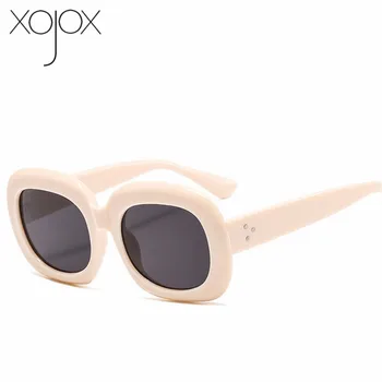 XojoX Ovale Solbriller Kvinder Mænd 2020 Mærke Deisgner Tyk kant Vintage solbriller Damer Mode Leopard Nuancer Sexet Briller