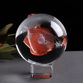 6CM Laser Indgraveret Solar System Bold 3D Miniature Planeter Model Sfære Glas Globe Ornament Home Decor Gave