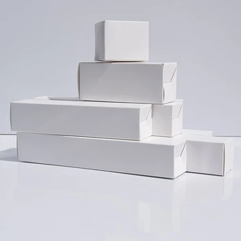 50stk - Blank Hvidt Papir Box til Slanke Rør Emballage Håndværk Gave Kraftpapir Kasser