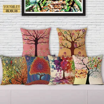 Farvede træer blomstrede pastorale sofa sæde, ryg pude hjem dekorative puder populære planter, pudebetræk, puder 45x45cm