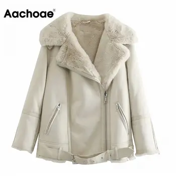 Aachoae Vinter Streetwear Pels Imiteret Læder Jakke, Kvinder Mode, Varm Frakke Kvindelige Lynlås Op Vinger Jakker, Frakker 2020