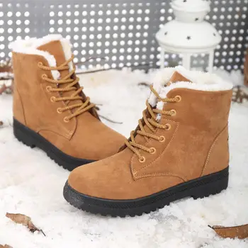 Vinter støvler kvinder sko 2020 varm pels, plys indersål lace-up vinter sko, rund tå, platform, fladskærms-pladsen hæle ankel støvler kvinde