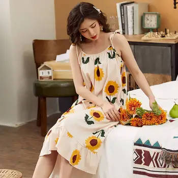 Nightgowns Kvinder Trykt Mode Plus Størrelse 5XL Løs Sød koreansk Stil Nattøj Smarte Fritid Dame Sexet Spaghetti Strop Hjem