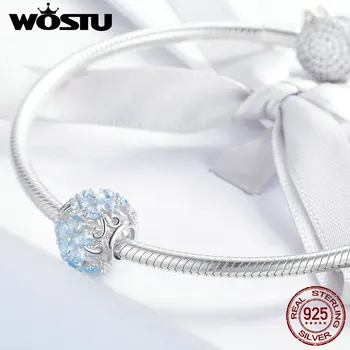 WOSTU Design 925 Sterling Sølv Elegante Blå Marguerit Charm Perler Passer Oprindelige DIY Mærke Armbånd Smykker at Gøre Dropship CQC941