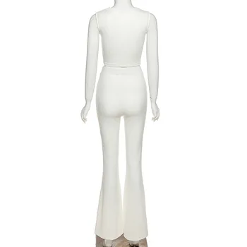 Beyprern Elegante Hvide To-Delt Sæt Dame Casual Ærmeløs Detaljer Afgrøde Top Og Bred Ben Matchende Sæt Pink Tøj Streetwear