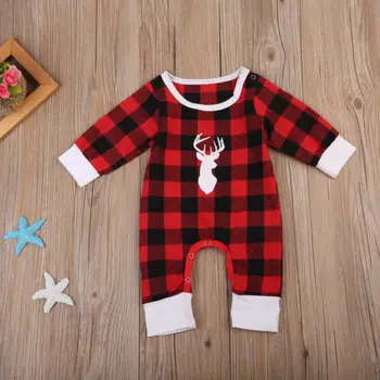 Xmas Spædbarn Baby Boy Tøj Red Ind Langærmet Romper Buksedragt Bomuld Jul Udstyr