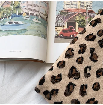 Nye leopard vest strikket kvindelige Vintage Oversize Foråret Efteråret Kvinder Vest Uld Sweater Veste Poullovers Ærmeløs Kvindelige Vest