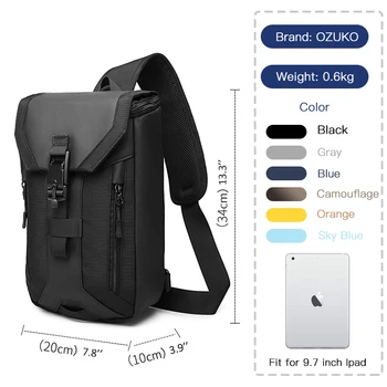 OZUKO Mode Mænd Brystet Bag Multi-lag Crossbody Tasker Vandtæt Mandlige Slynge Messenger Taske til Teenagere Herre Udendørs Brystet Pack