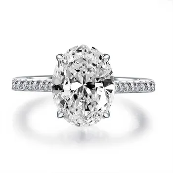 Solid 925 Sterling Sølv Ringe for Kvinder Simple Kabale Oval Simuleret Diamant Ring gemstone Smykker Engros