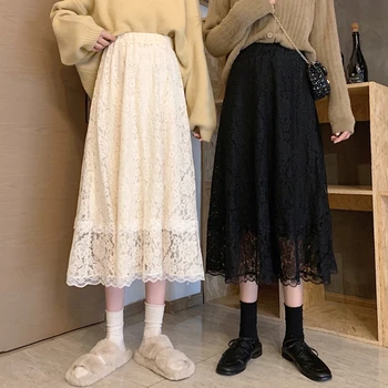 Sort Hvid Blonde Midi-Nederdel Kvinder Mode 2021 Forår vinter koreanske Søde Elegant Kontor A-line Nederdel Kvindelige Dame