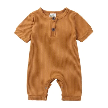 Høj Kvalitet Og Behageligt Stof Bomuld Baby Sparkedragt Korte Ærmer Tøj Et Stykke Sommeren Unisex Soild Farve Jumpsuits