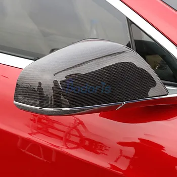 Carbon Fiber Farve udvendigt Spejl Cover Dør Udsigt fra Bagsiden af Overlay til Kontrolpanelet-2019 Car-styling Til Tesla Model S Tilbehør