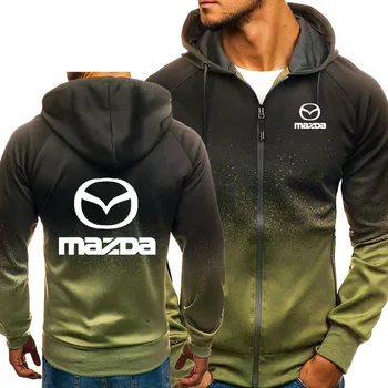 Jakke Mænd Mazda Bil Logo Print Casual HipHop Harajuku Gradient farve Hætte Herre Fleece Sweatshirts lynlås Hættetrøjer Mand Tøj